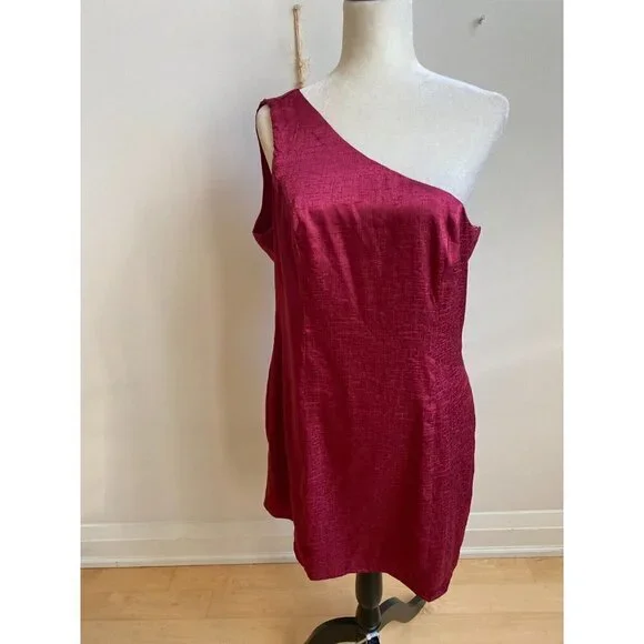 LULUS BNWT Women Sz Xlarge "Lisette" One Shoulder Satin Burgundy Dress - Picture 2 of 7